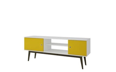 Accentuations by Manhattan Comfort Salem Splayed Leg TV Stand in White and Yellow