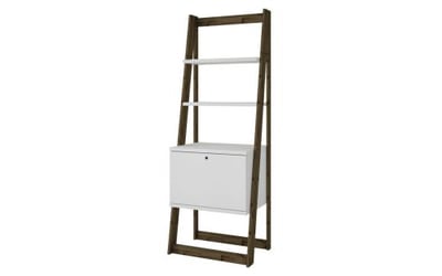 Manhattan Comfort Salvador Ladder Bookcase with 2 Display Shelves and 1 Cubby in White and Dark Oak