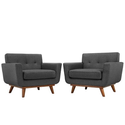Modway EEI-1284-DOR Engage Mid-Century Modern Upholstered Leather Two Armchair Set Gray