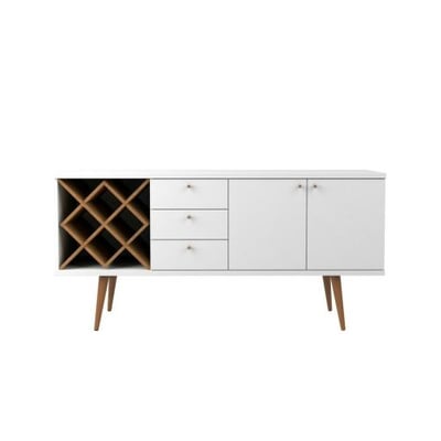 Manhattan Comfort Utopia 4 Bottle Wine Rack Sideboard Buffet Stand with 3 Drawers and 2 Shelves in Off White and Maple Cream