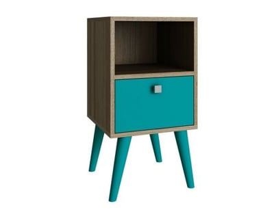 Manhattan Comfort Abisko Stylish Side Table with 1-Cubby and 1-Drawer in Oak and Aqua