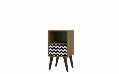Manhattan Comfort Abisko 2.0 Side Table with 1-Drawer in Oak Frame with Charcoal & White Print