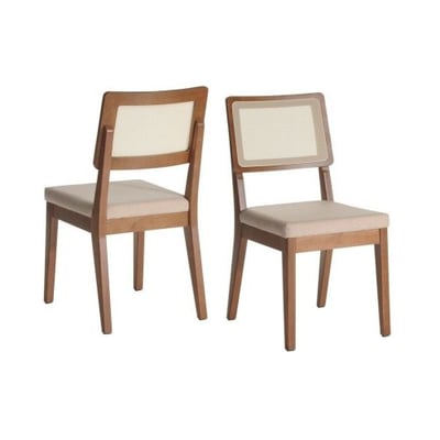 Manhattan Comfort Pell 2-Piece Dining Chair in Dark Beige and Maple Cream