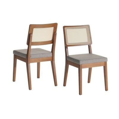 Manhattan Comfort Pell 2-Piece Dining Chair in Grey and Maple Cream