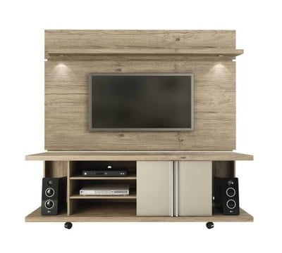 Manhattan Comfort Carnegie TV Stand and Park 1.8 Floating Wall TV Panel with LED Lights in Nature and Nude