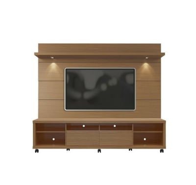 Manhattan Comfort Cabrini TV Stand and Floating Wall TV Panel with LED Lights 2.2 in Maple Cream and Off White
