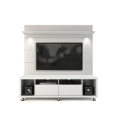Manhattan Comfort Cabrini TV Stand and Floating Wall TV Panel with LED Lights 1.8 in White Gloss