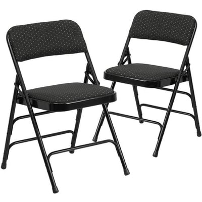 2 Pk. HERCULES Series Curved Triple Braced & Double Hinged Black Patterned Fabric Metal Folding Chair