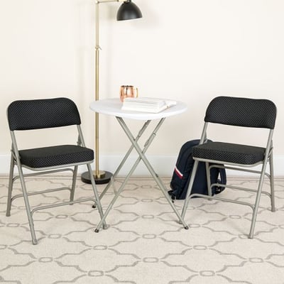 2 Pk. HERCULES Series Premium Curved Triple Braced & Double Hinged Black Pin-Dot Fabric Metal Folding Chair