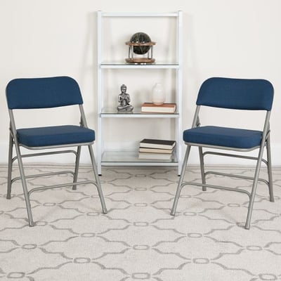 2 Pk. HERCULES Series Premium Curved Triple Braced Navy Fabric Metal Folding Chair