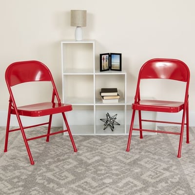 2 Pk. HERCULES Series Double Braced Red Metal Folding Chair