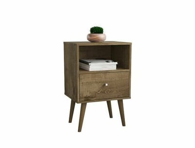 Manhattan Comfort Liberty Mid Century - Modern Nightstand 1.0 with 1 Cubby Space & 1 Drawer in Rustic Brown