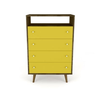 Manhattan Comfort Liberty 4-Drawer Dresser Chest in Rustic Brown and Yellow