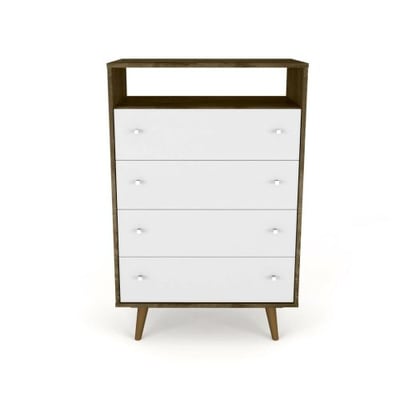 Manhattan Comfort Liberty 4-Drawer Dresser Chest in Rustic Brown and White 