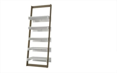 Accentuations by Manhattan Comfort Brilliant Carpina Ladder Shelf with 5-Floating Shelves in an Oak Frame and White Shelves