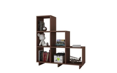 Accentuations by Manhattan Comfort Sophisticated Cascavel Stair Cubby with 6 Cube Shelves in Nut Brown