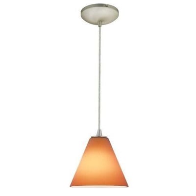Access Lighting 28004-2C-BS/AMB Tali Oriental - One Light Pendant (Cord Hung) (Cord Hung), Brushed Steel Finish with Amber Glass