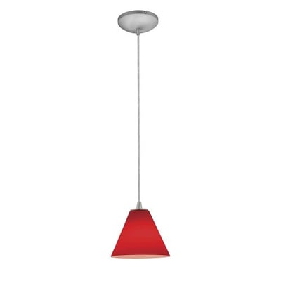 Martini - E26 LED Cord Pendant - Brushed Steel Finish - Red Glass Shade