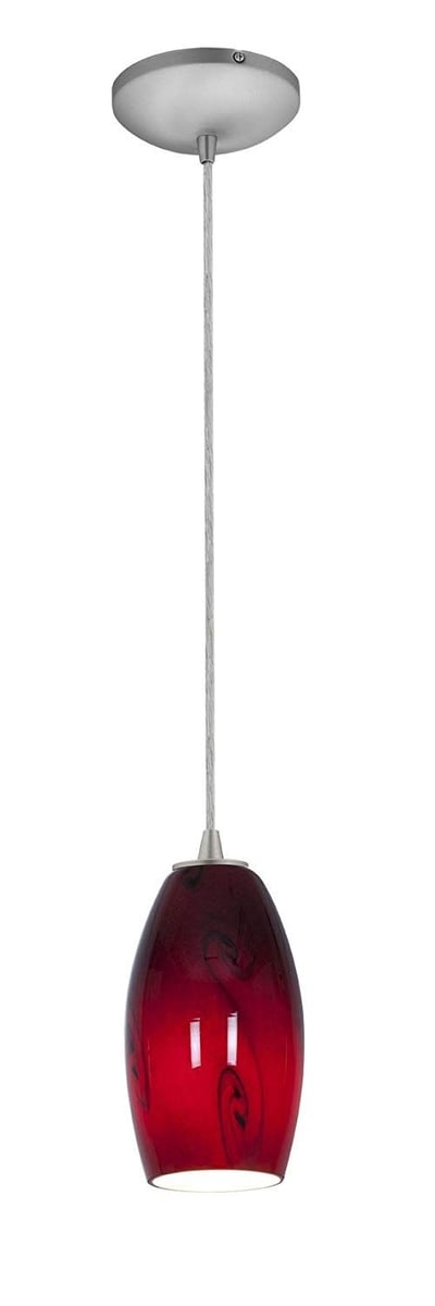 Merlot Glass Pendant - Cord - Brushed Steel Finish - Red Sky Glass Shade