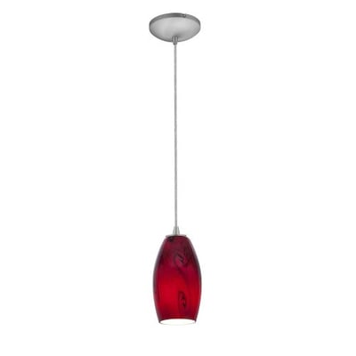 Merlot - Integrated (SSL) LED Cord Pendant - Brushed Steel Finish - Red Sky Glass Shade