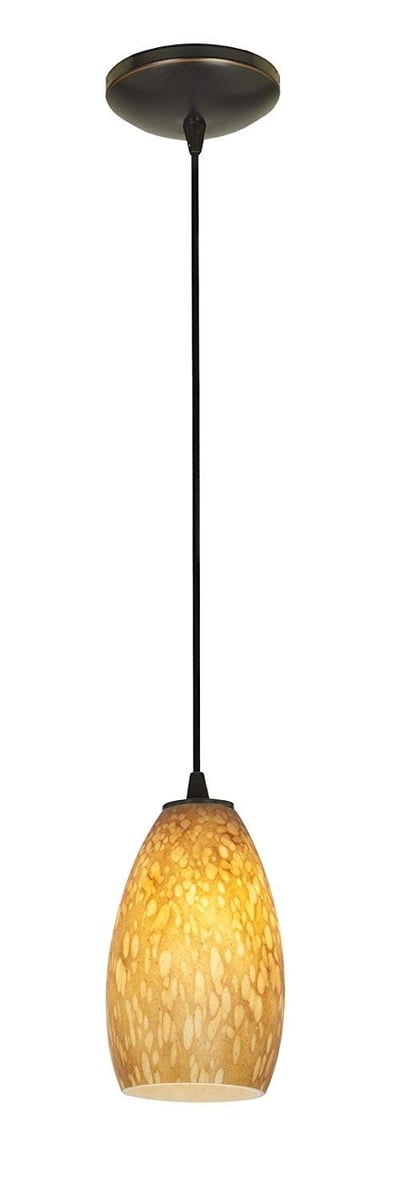 Access Lighting 28012-1C-ORB/AMST Champagne Glass Pendant One Light Pendant with Cord, Oil Rubbed Bronze Finish with Amber Stone Glass Shade
