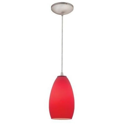 Champagne Glass Pendant - 1-Light Pendant - Cord - Fluorescent - Brushed Steel Finish - Red Glass Shade