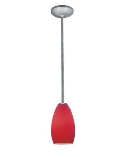 Champagne Glass Pendant - 1-Light Pendant - Rods - Fluorescent - Brushed Steel Finish - Red Glass Shade