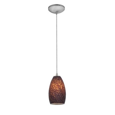 Champagne - E26 LED Cord Pendant - Brushed Steel Finish - Brown Stone Glass Shade