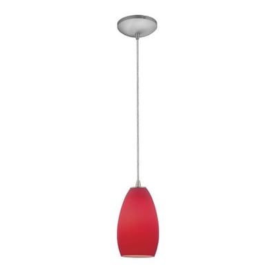Champagne - E26 LED Cord Pendant - Brushed Steel Finish - Red Glass Shade