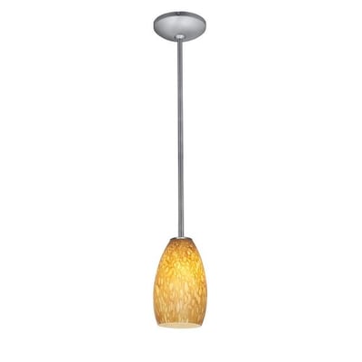 Access Lighting 28012-3R-BS/AMST Champagne LED Rod Pendant with Amber Stone Glass Shade, Brushed Steel