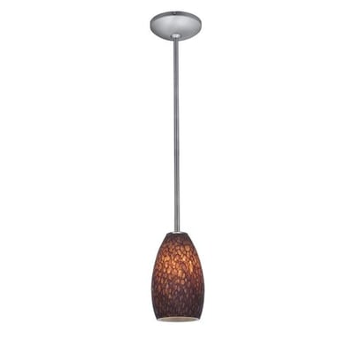 Champagne - E26 LED Rod Pendant - Brushed Steel Finish - Brown Stone Glass Shade