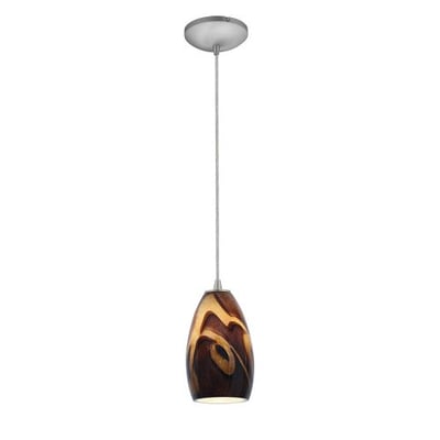 Champagne - Integrated (SSL) LED Cord Pendant - Brushed Steel Finish - Inca Glass Shade