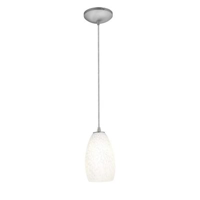 Champagne - Integrated (SSL) LED Cord Pendant - Brushed Steel Finish - White Stone Glass Shade
