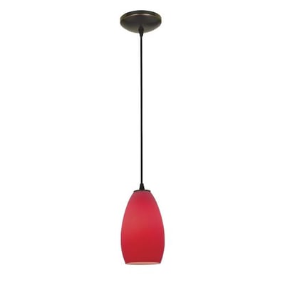 Champagne - Integrated (SSL) LED Cord Pendant - Oil Rubbed Bronze Finish - Red Glass Shade
