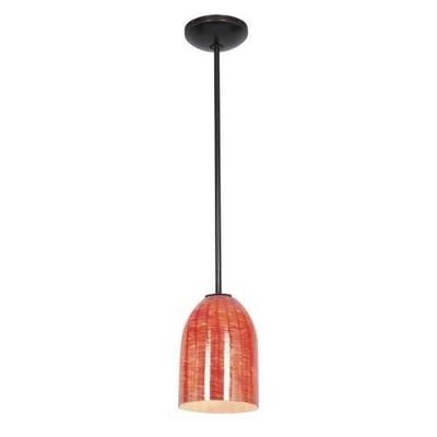 Access Lighting Bordeaux Bronze Fluorescent Rod Pendant with Wicker Red Shade