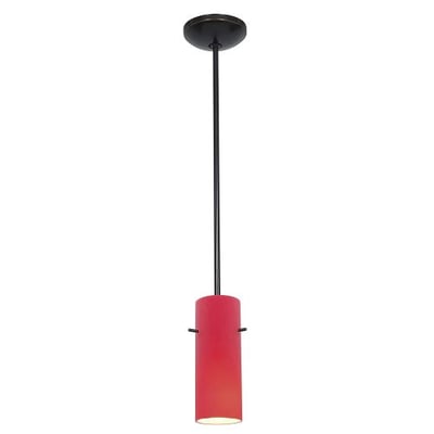 Cylinder - E26 LED Rod Pendant - Oil Rubbed Bronze Finish - Red Glass Shade