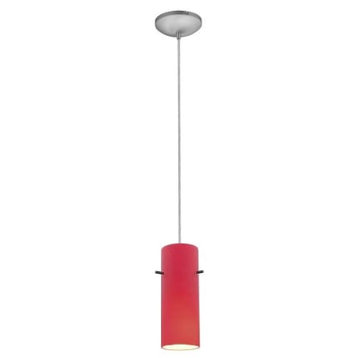 Cylinder - Integrated (SSL) LED Cord Pendant - Brushed Steel Finish - Red Glass Shade