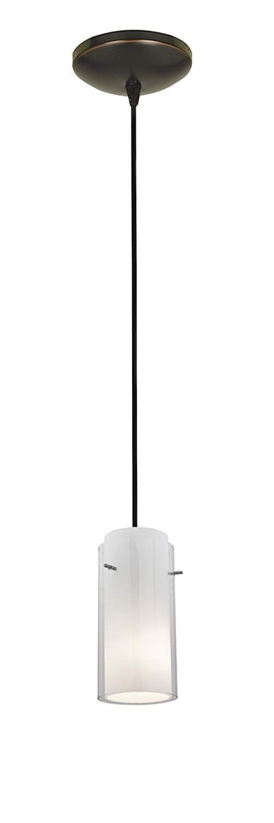 Glass`n Glass Cylinder Pendant - Cord - Oil Rubbed Bronze Finish - Clear Opal Glass Shade