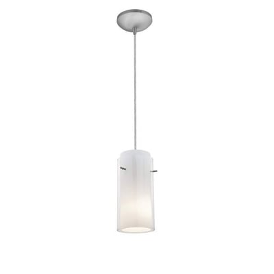 Glass`n Glass Cylinder - E26 LED Cord Pendant - Brushed Steel Finish - Clear and Opal Glass Shade