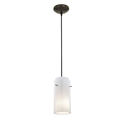 Glass`n Glass Cylinder - Integrated (SSL) LED Cord Pendant - Oil Rubbed Bronze Finish - Clear and Opal Glass Shade