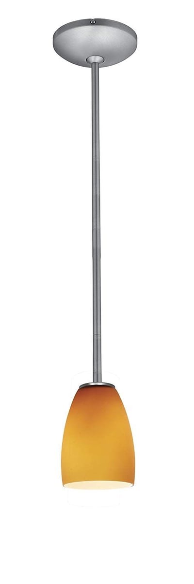 Sherry Glass Pendant - Rods - Brushed Steel Finish - Amber Glass Shade