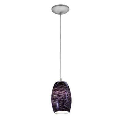 Chianti - E26 LED Cord Pendant - Brushed Steel Finish - Purple Swirl Glass Shade