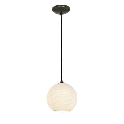 Access Lighting Japanese Lantern 10 inch Bronze Cord Pendant with White Lined Shade