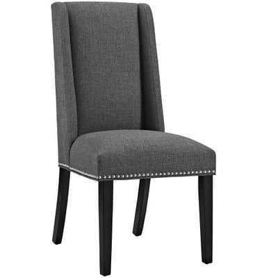 Modway Baron Upholstered Fabric Modern Tall Back Dining Parsons Chair With Nailhead Trim And Wood Legs In Gray