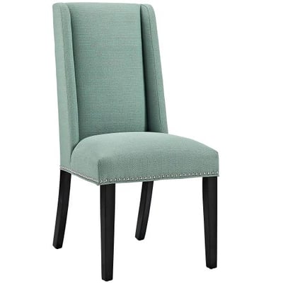 Modway Baron Upholstered Fabric Modern Tall Back Dining Parsons Chair With Nailhead Trim And Wood Legs In Laguna