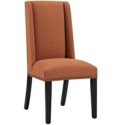 Modway Baron Upholstered Fabric Modern Tall Back Dining Parsons Chair With Nailhead Trim And Wood Legs In Orange