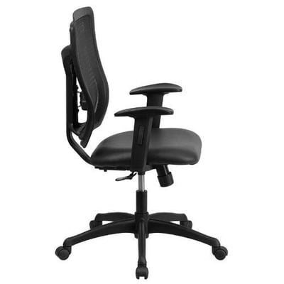 Galaxy High Back Black Designer Back Swivel Task Chair with Leather Padded Seat and Adjustable Height Arms