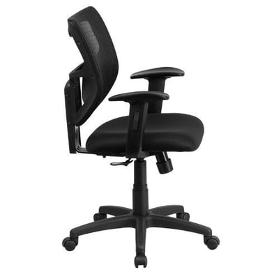 Galaxy Mid-Back Black Mesh Designer Back Swivel Task Chair with Padded Fabric Padded Seat and Adjustable Height Arms