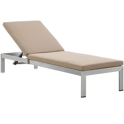 Modway Shore Outdoor Patio Aluminum Chaise Lounge Chair with Cushions, Silver Mocha