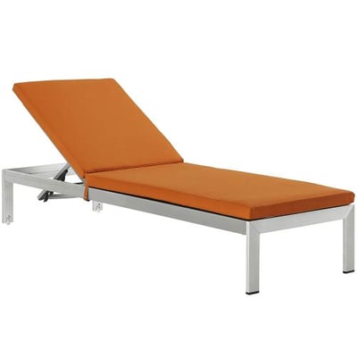 Modway Shore Outdoor Patio Aluminum Chaise Lounge Chair with Cushions, Silver Orange